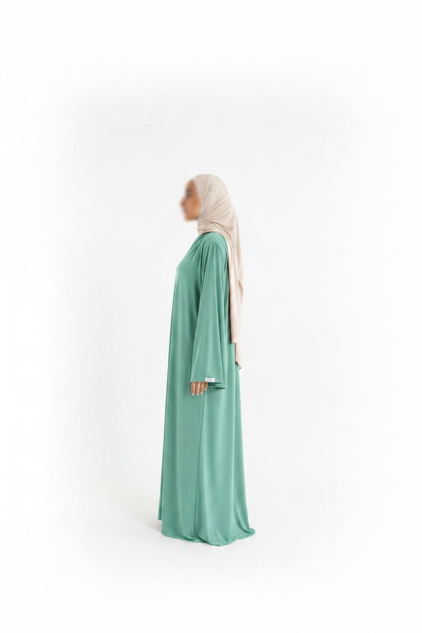 Abaya aguamarina lateral fondo blanco