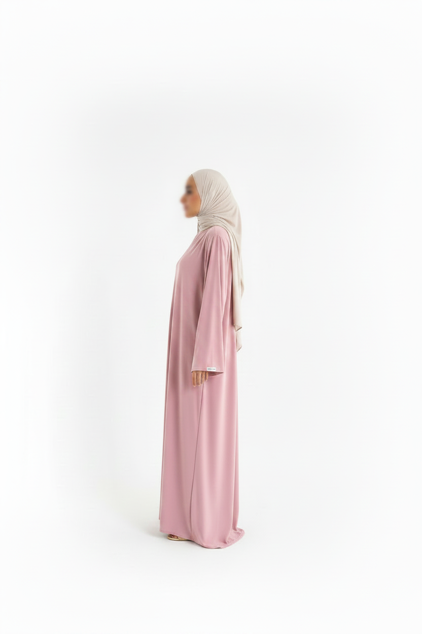 Abaya rosa pastel lateral sin bolso